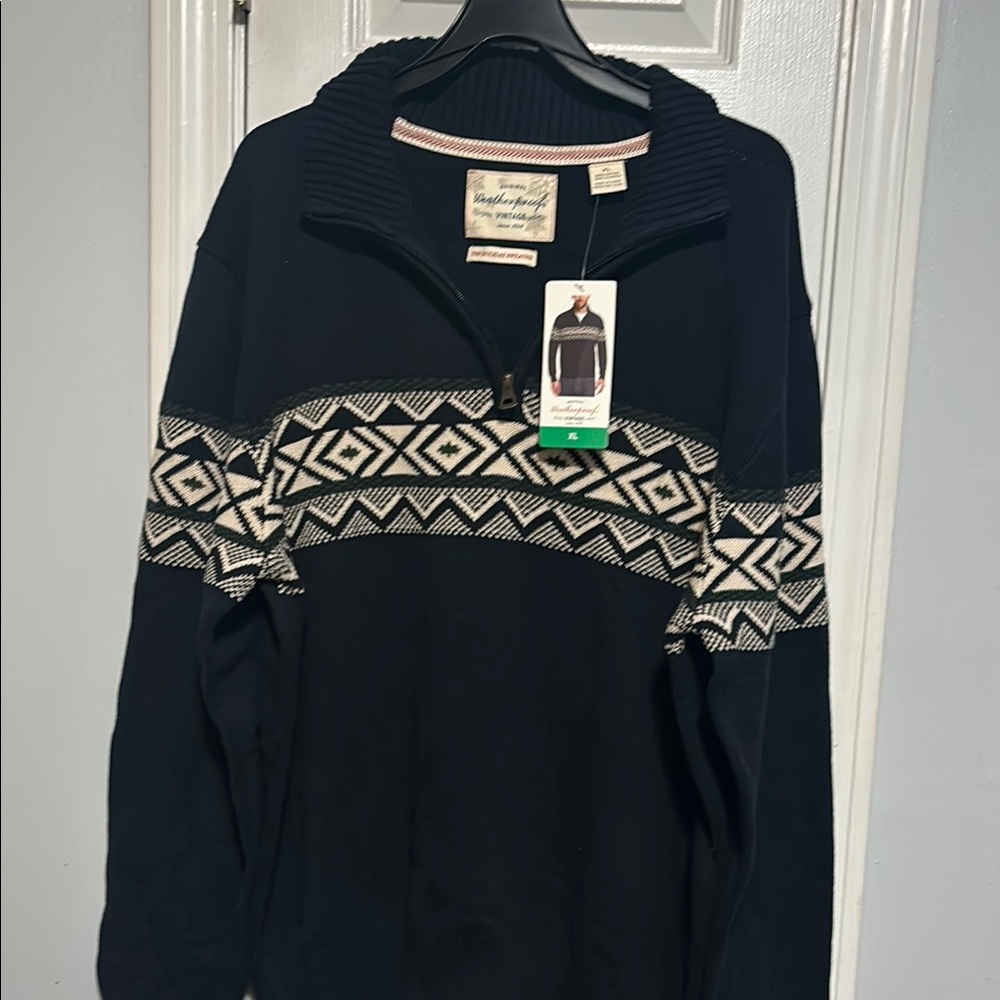 Weatherproof NWT Men’s fair isle 1/4 Zip Navy holiday Sweater size XL